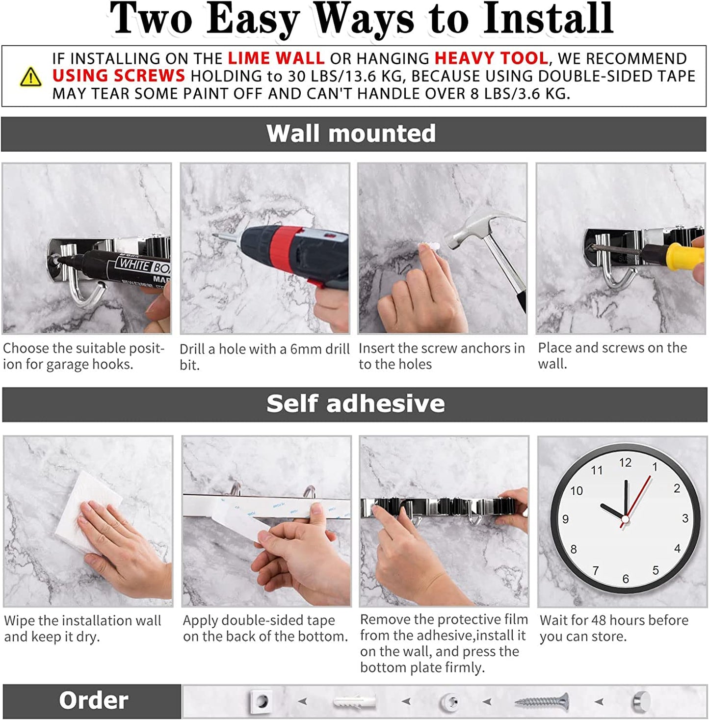 5 Holders+4 Hooks Broom Holder Wall Mounted
