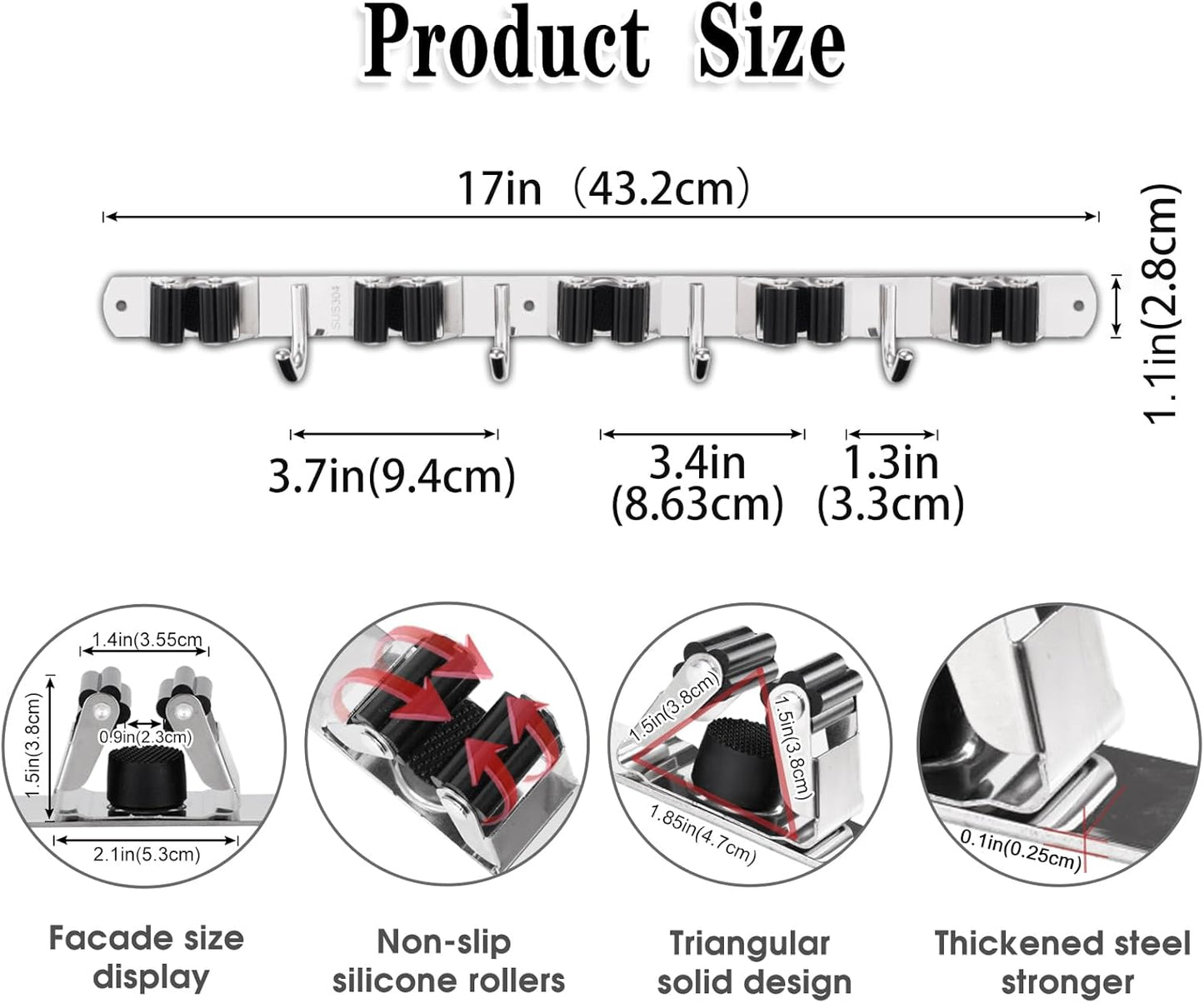5 Holders+4 Hooks Broom Holder Wall Mounted