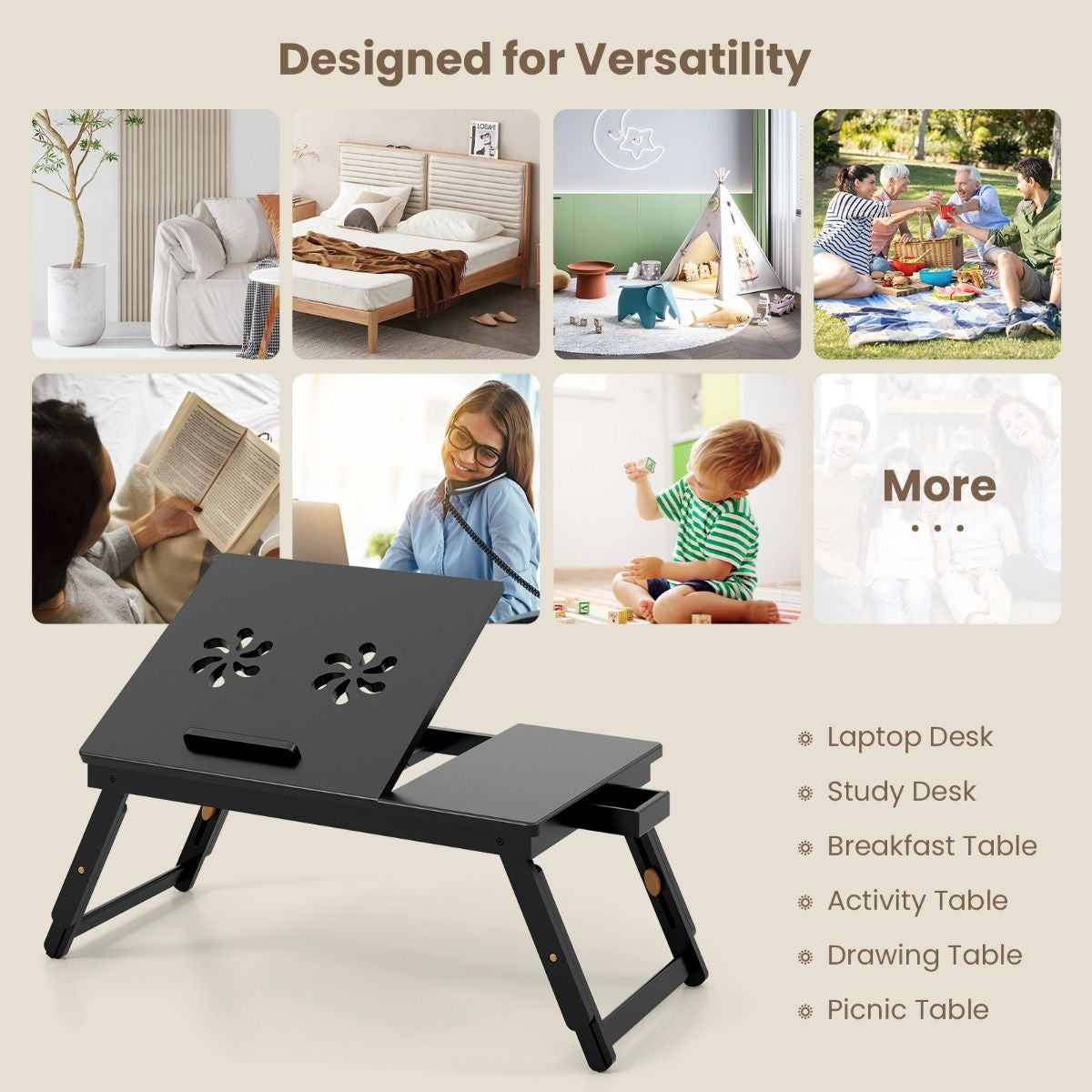 Portable Bamboo Laptop Lap Tray
