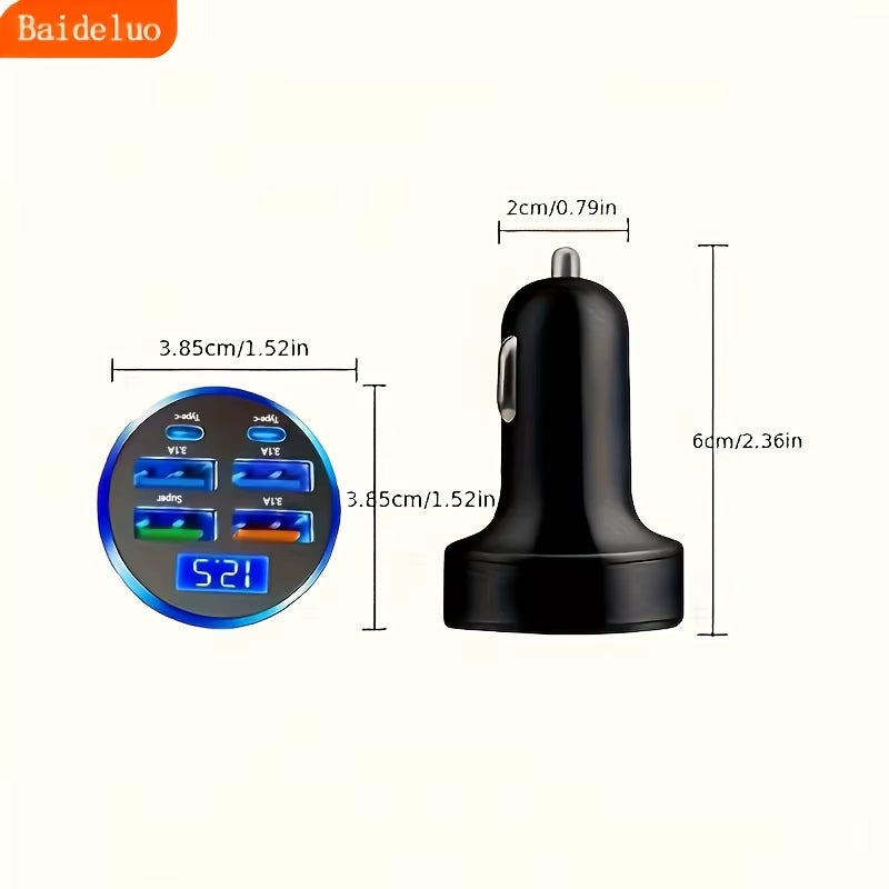 100W 6 Ports Car Charger Fast Charging PD Qc3.0 USB C Car Phone Charger Type C Adapter in Car for Iphone Samsung Huawei Xiaomi