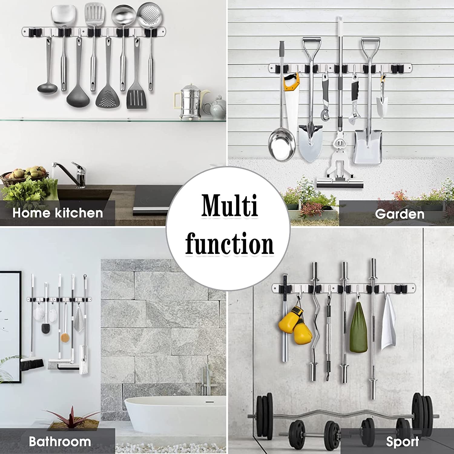5 Holders+4 Hooks Broom Holder Wall Mounted