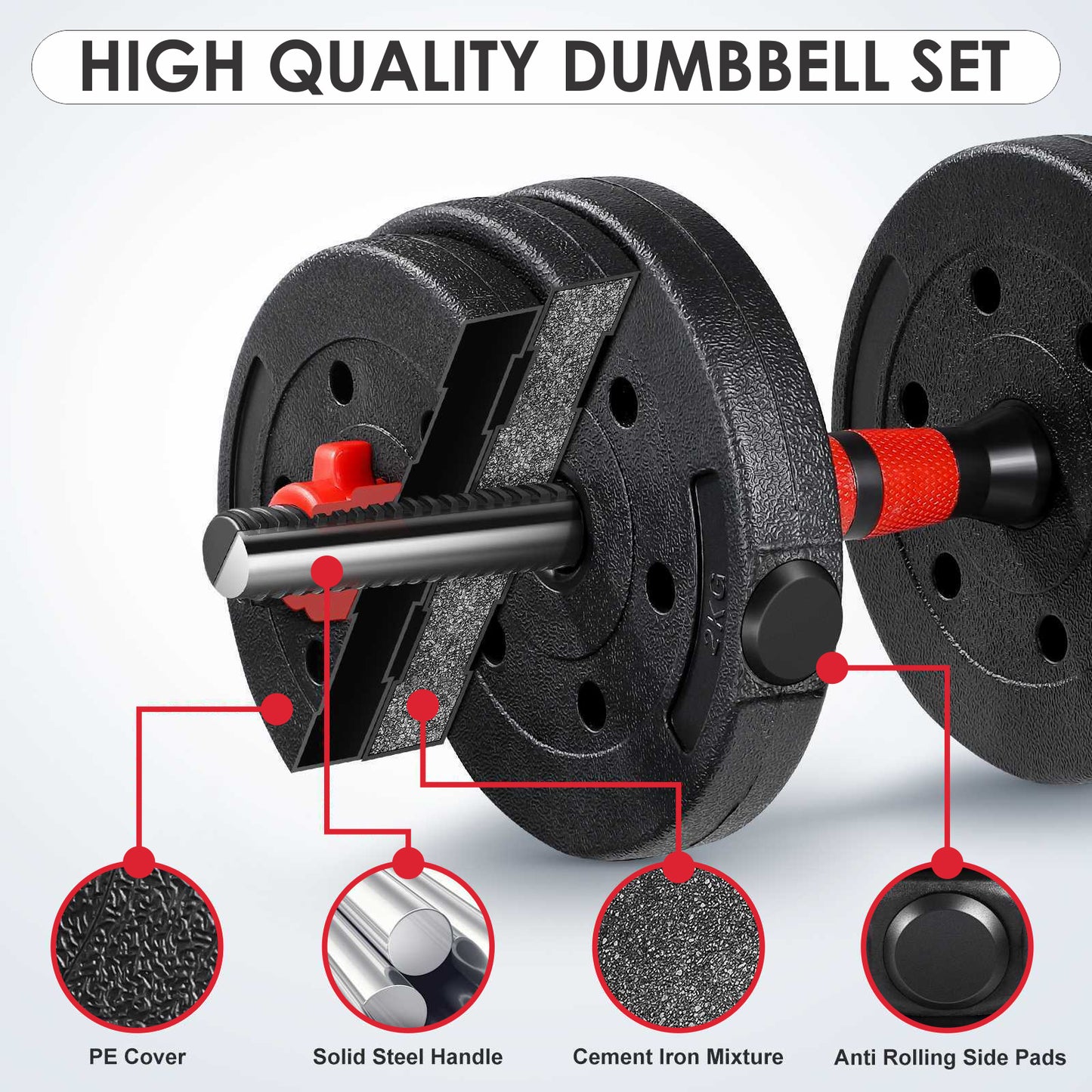 15/20/30/40 Kg Dumbbell Barbell Weight Set