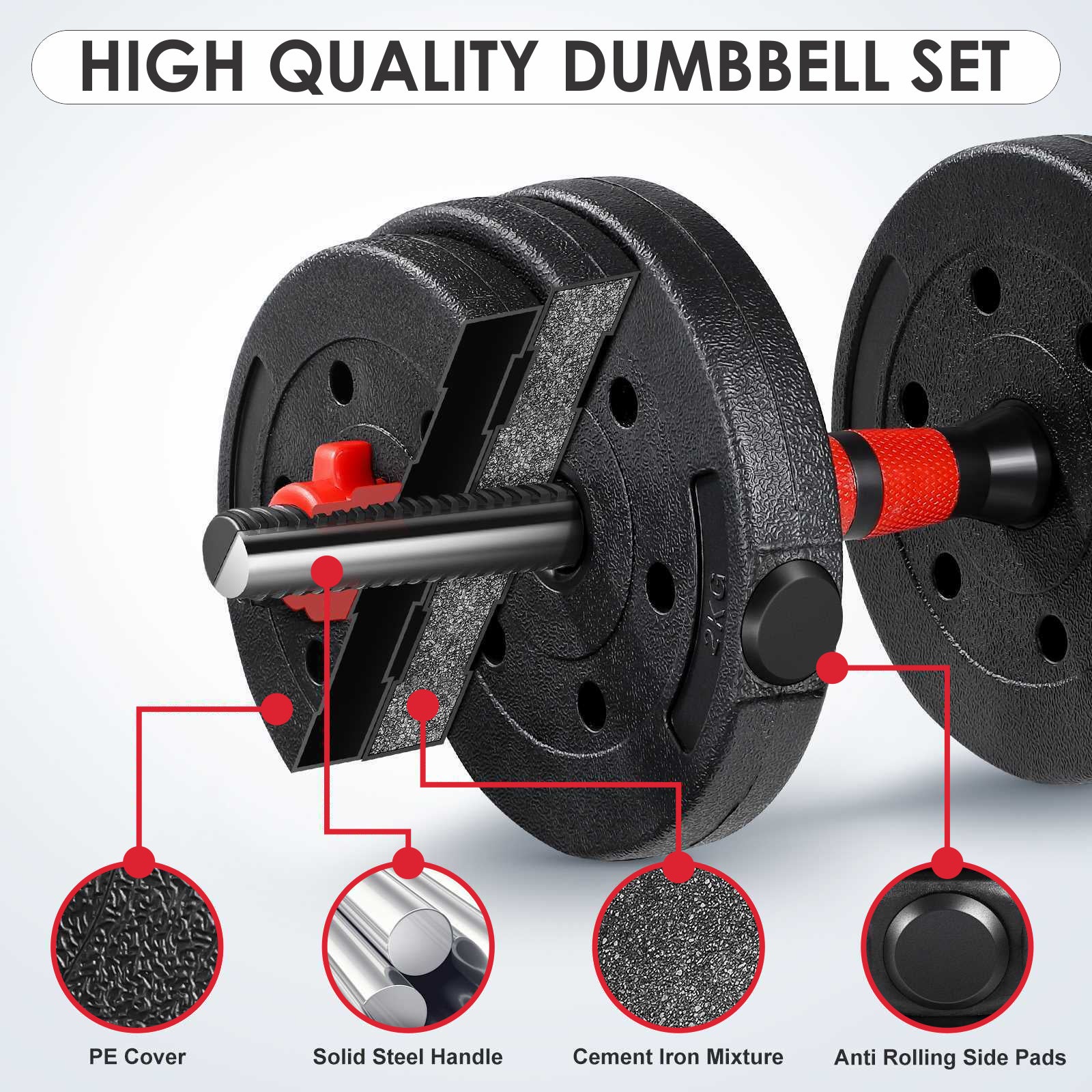 15/20/30/40 Kg Dumbbell Barbell Weight Set