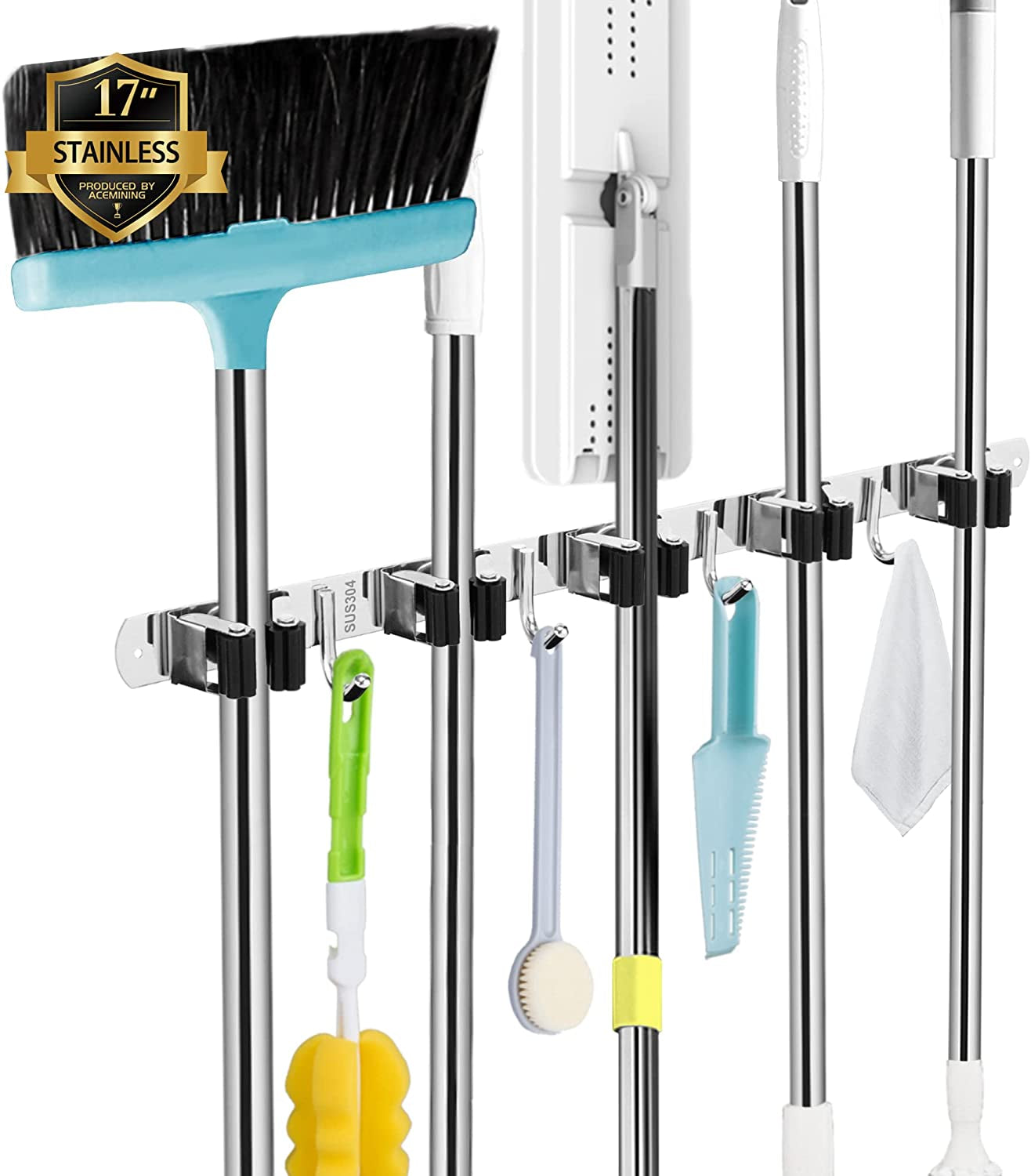 5 Holders+4 Hooks Broom Holder Wall Mounted