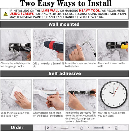 5 Holders+4 Hooks Broom Holder Wall Mounted