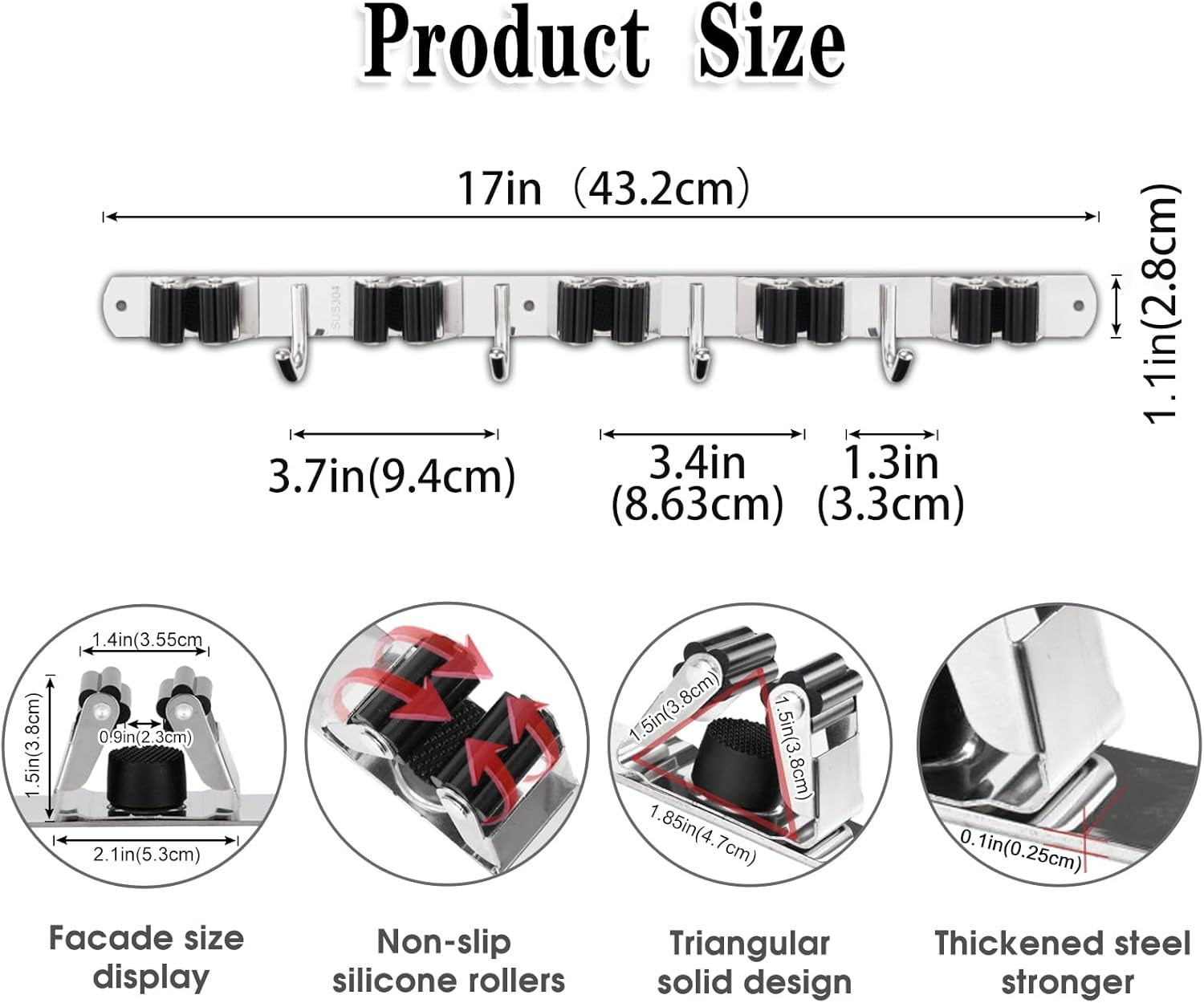 5 Holders+4 Hooks Broom Holder Wall Mounted