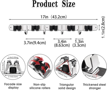 5 Holders+4 Hooks Broom Holder Wall Mounted